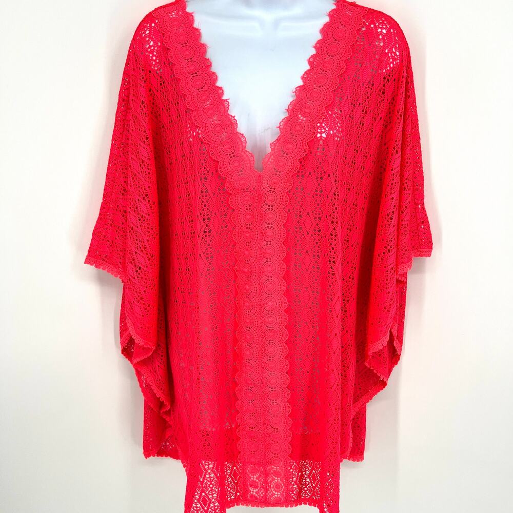 Catalina Caftan Style Bright Coral Pink Swim Cover Up Size L